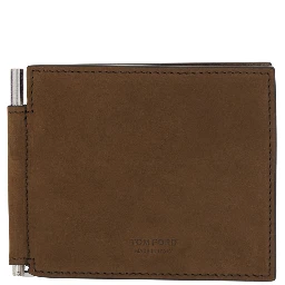 Brown Wallet with Embossed Logo Lettering and Money Clip in Leather for Men