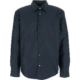 Blue Jacket with Classic Collar and Button Closure on the Front in Tech Fabric for Men
