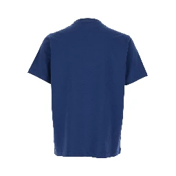 Blue T-shirt with Raised Collar and Logo on Front in Cotton Man