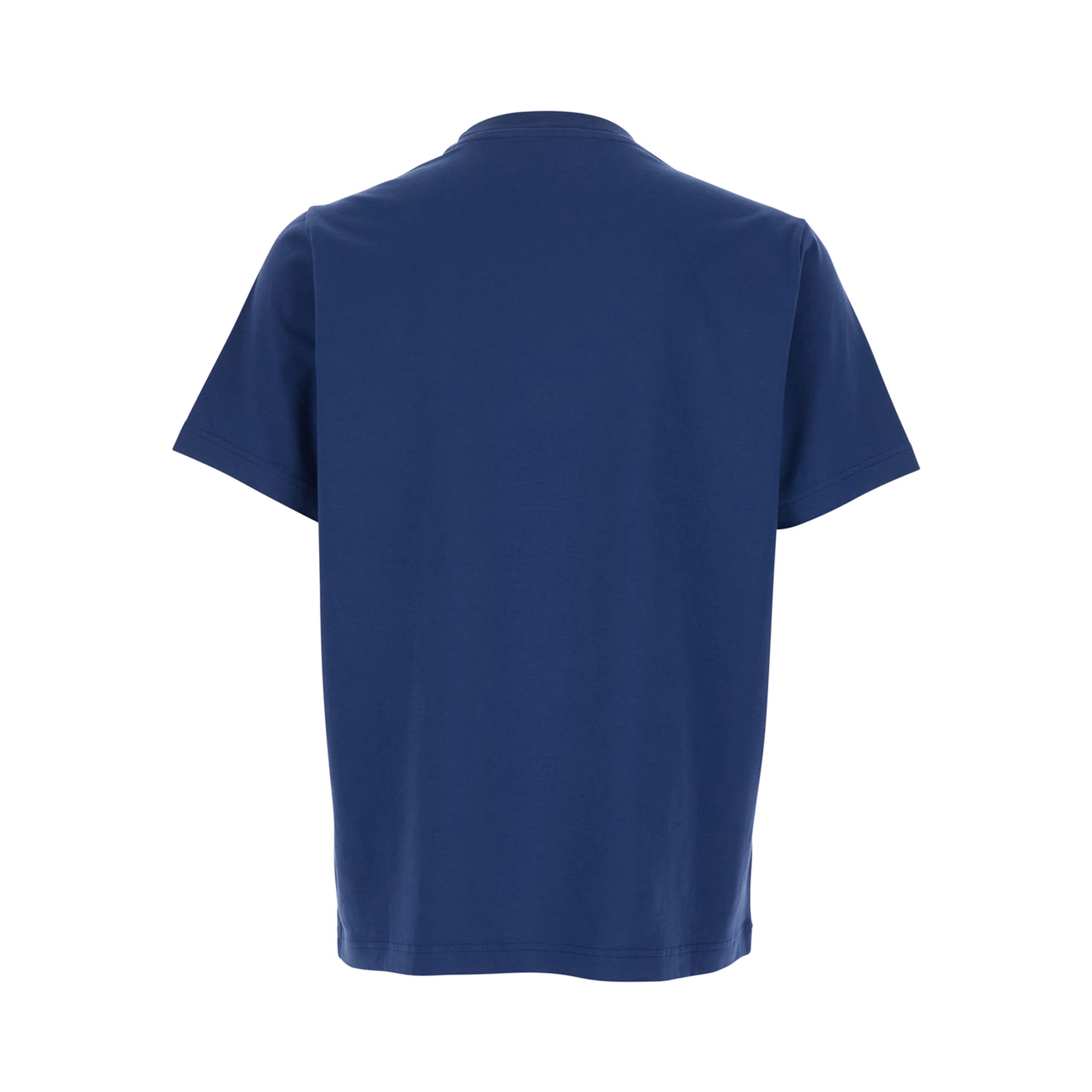 Blue T-shirt with Raised Collar and Logo on Front in Cotton Man