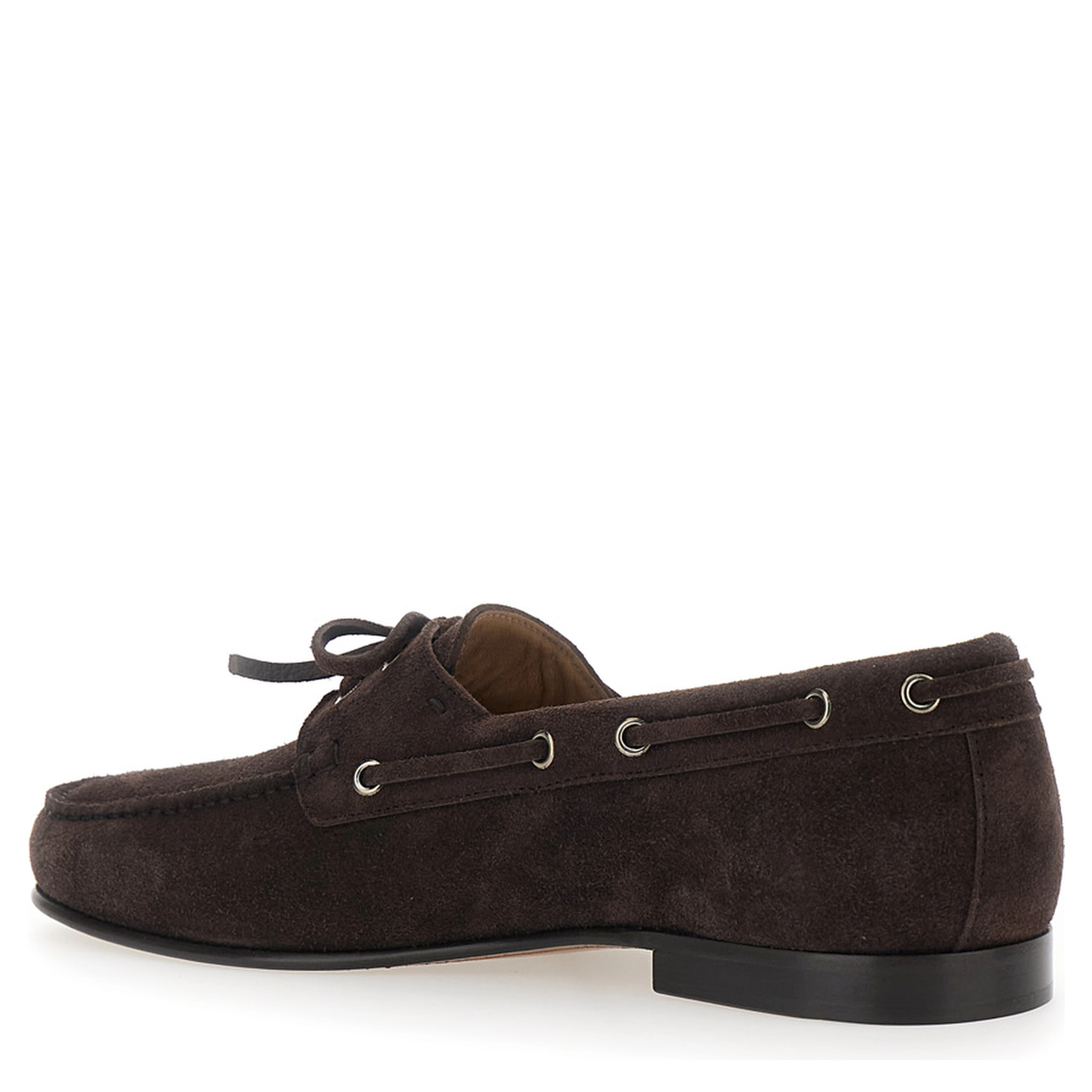 Brown Loafers with Rounded Toe and Laces with Bow on the Front in Suede Man