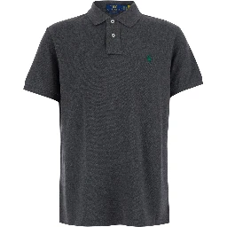 Grey Polo Shirt with Classic Collar and Pony Embroidery on the Front in Cotton for Men