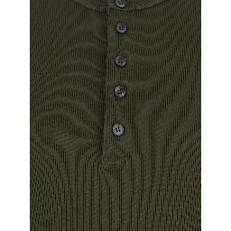 Serafino Green Crew Neck T-Shirt with Ribbed Knit in Cotton for Men