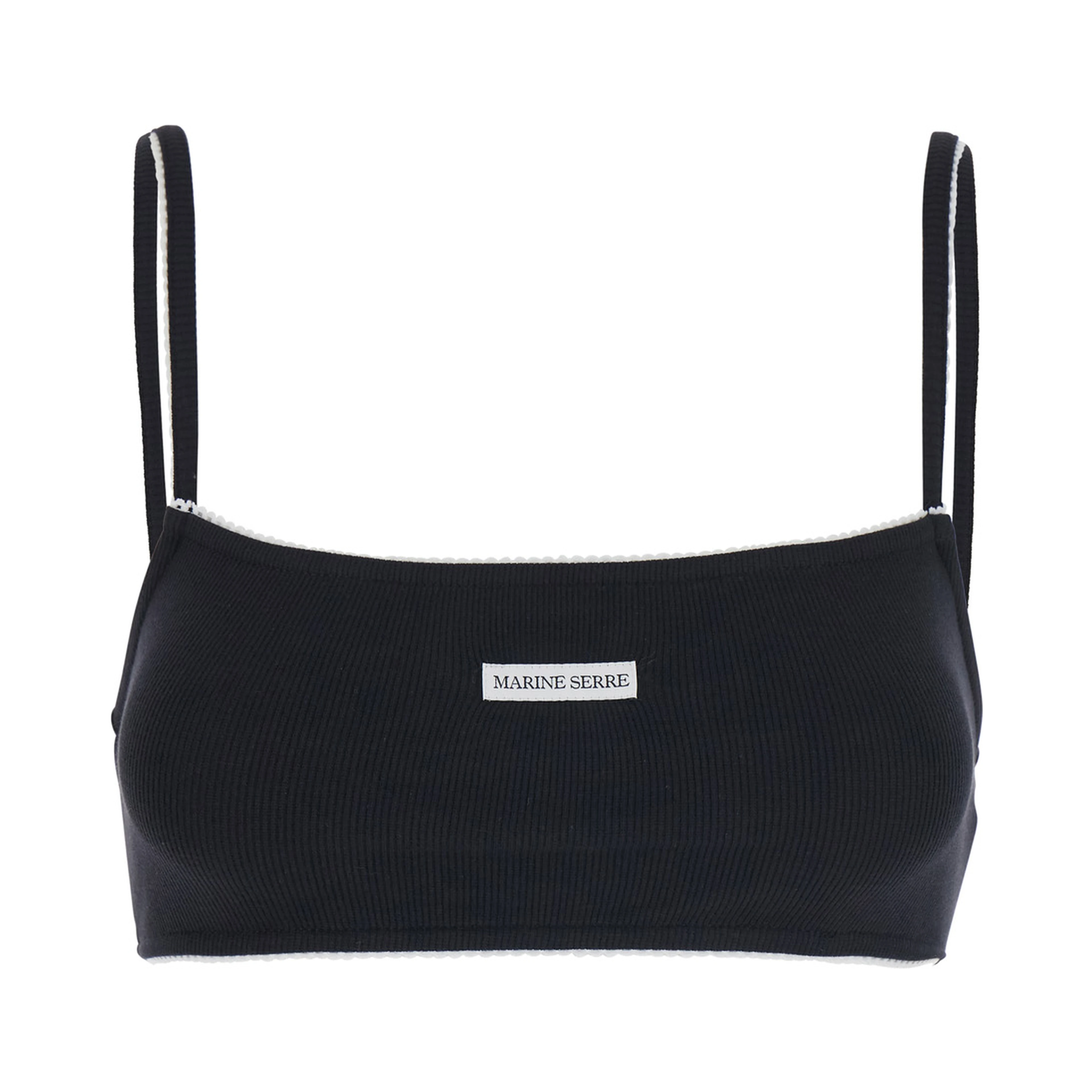Black Sports Bra with Square Neckline and Logo Patch on the Front in Stretch Cotton for Women