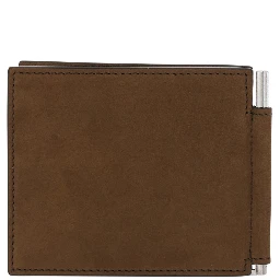 Brown Wallet with Embossed Logo Lettering and Money Clip in Leather for Men
