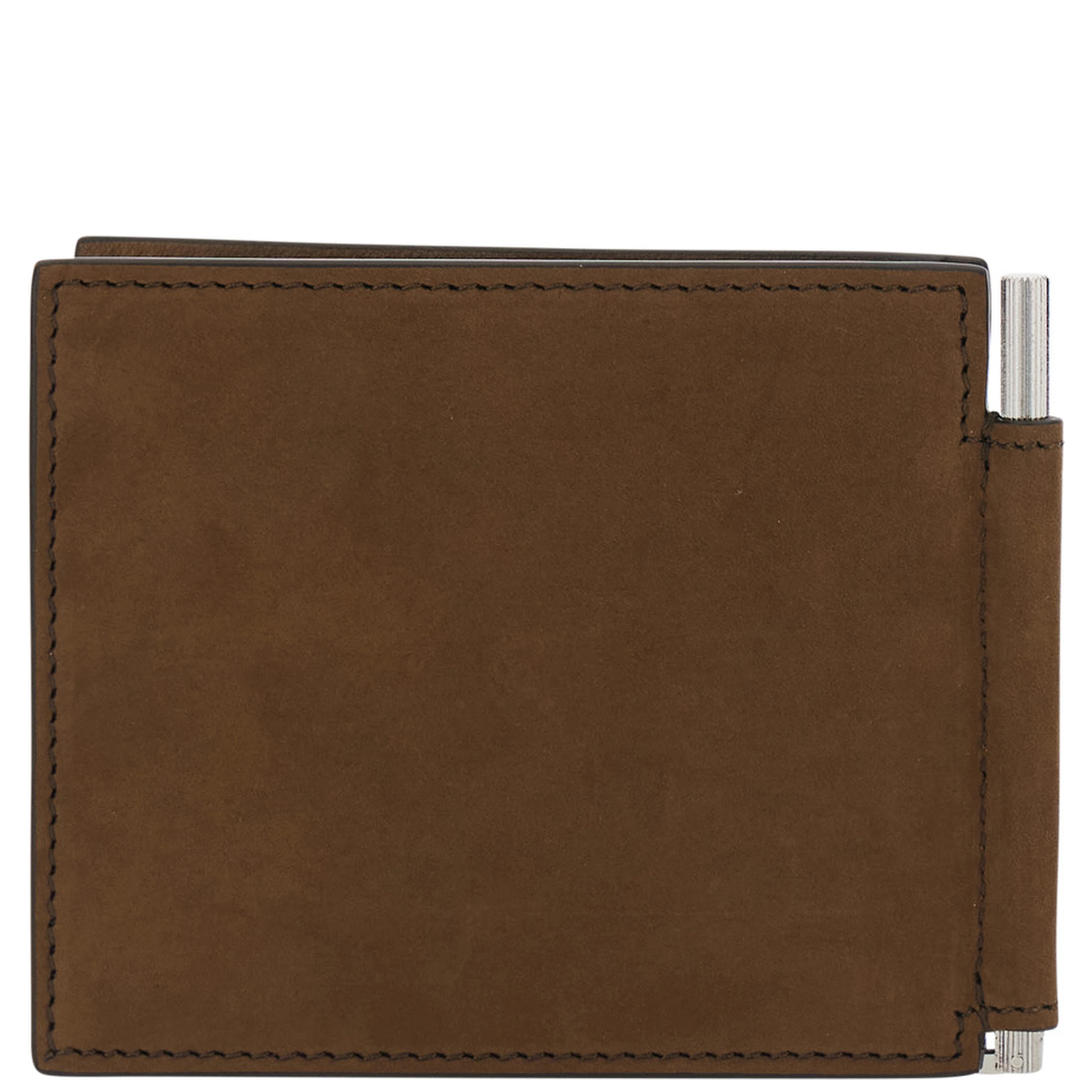 Brown Wallet with Embossed Logo Lettering and Money Clip in Leather for Men