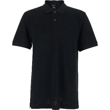 Black Polo Shirt with tone-on-tone logo on the front in black cotton for men