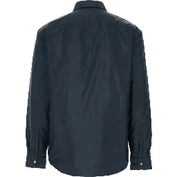 Blue Jacket with Classic Collar and Button Closure on the Front in Tech Fabric for Men