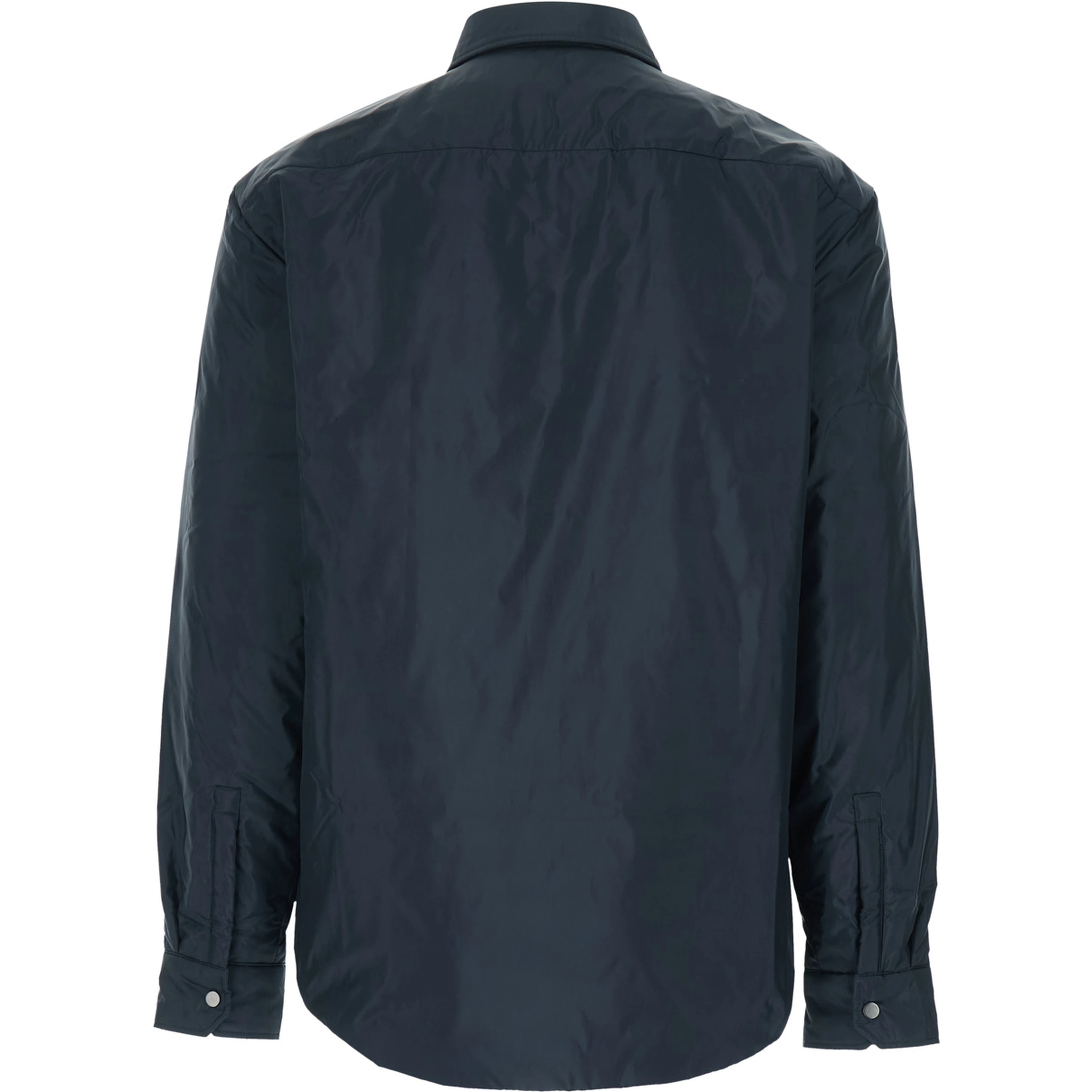 Blue Jacket with Classic Collar and Button Closure on the Front in Tech Fabric for Men