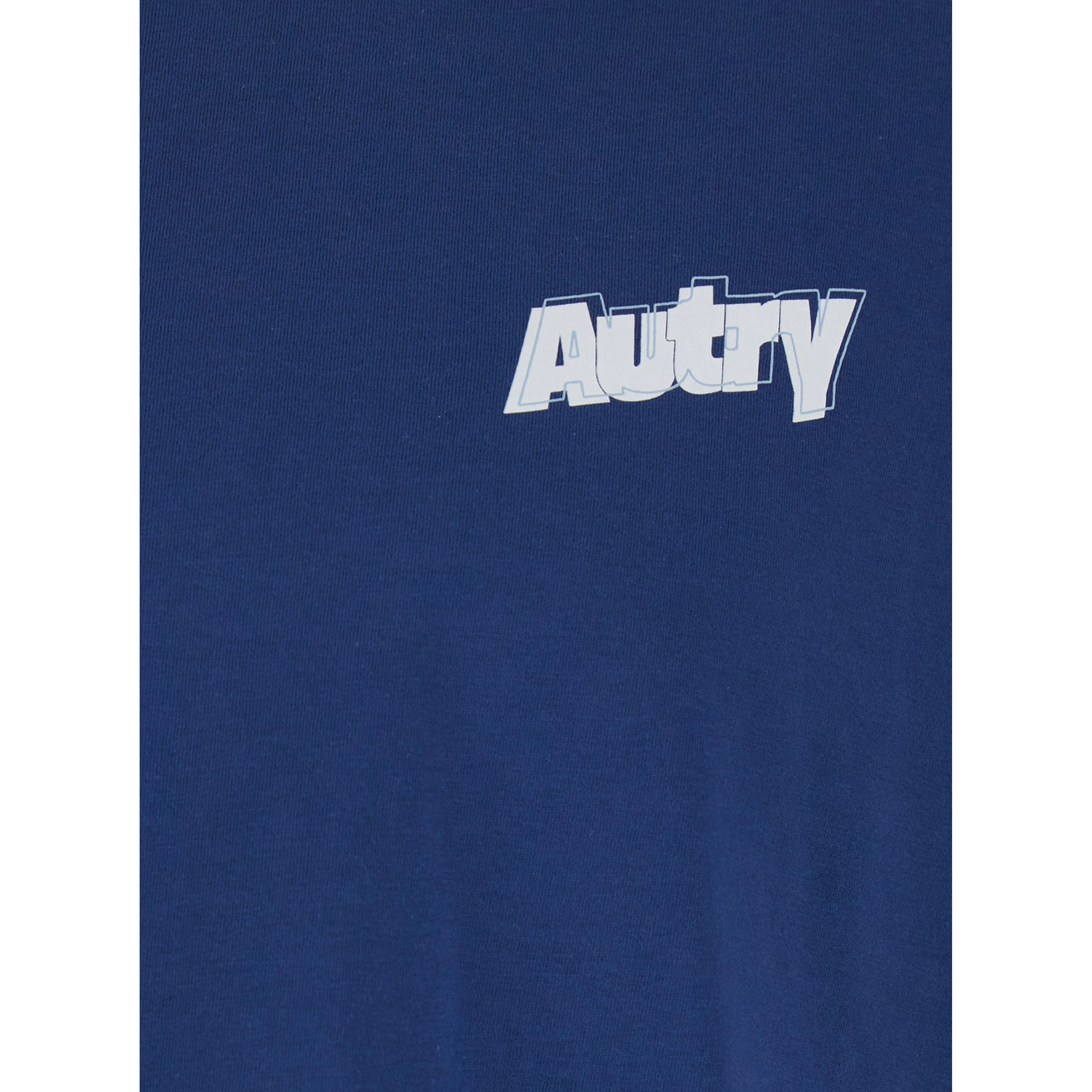Blue T-shirt with Raised Collar and Logo on Front in Cotton Man