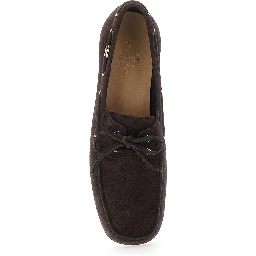 Brown Loafers with Rounded Toe and Laces with Bow on the Front in Suede Man