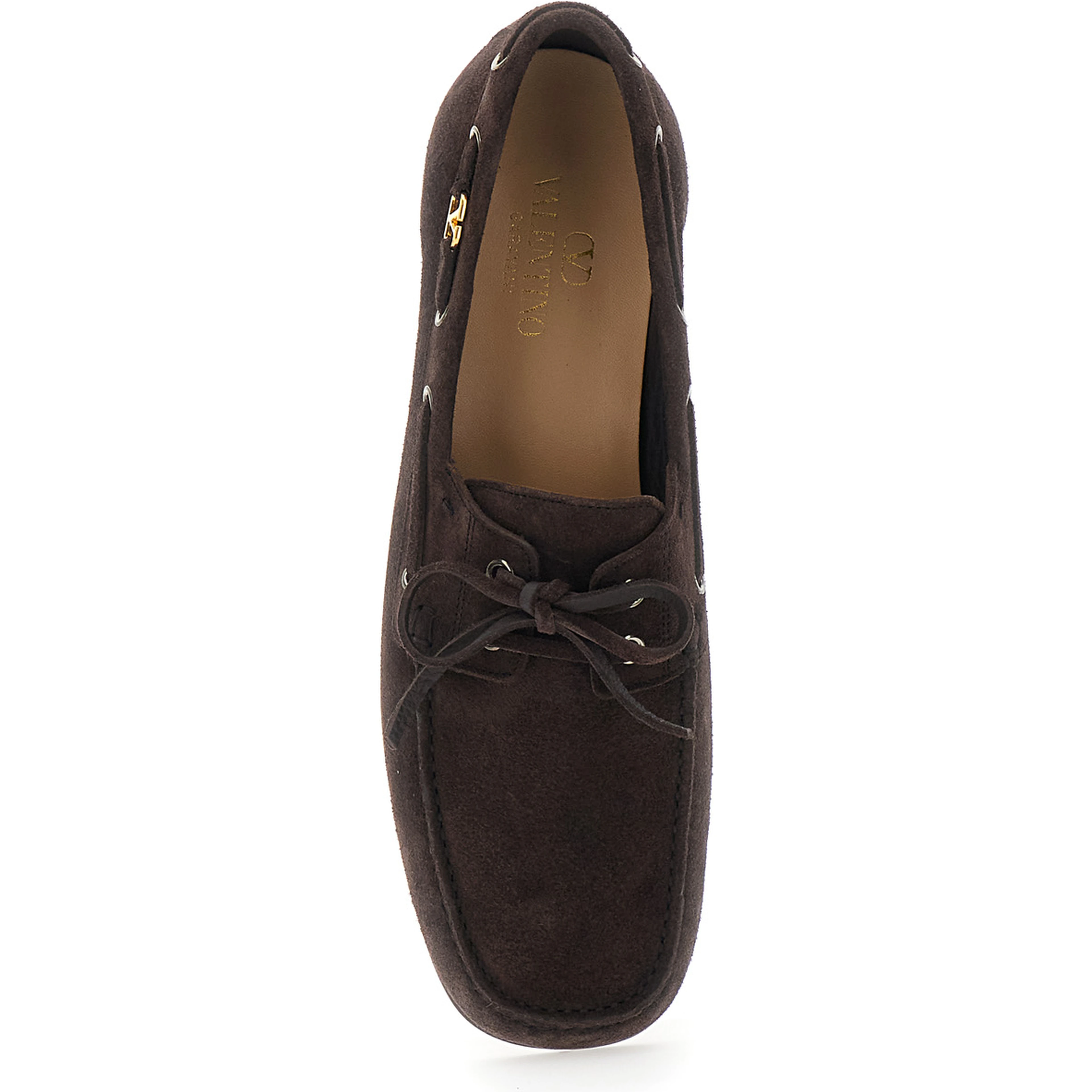 Brown Loafers with Rounded Toe and Laces with Bow on the Front in Suede Man