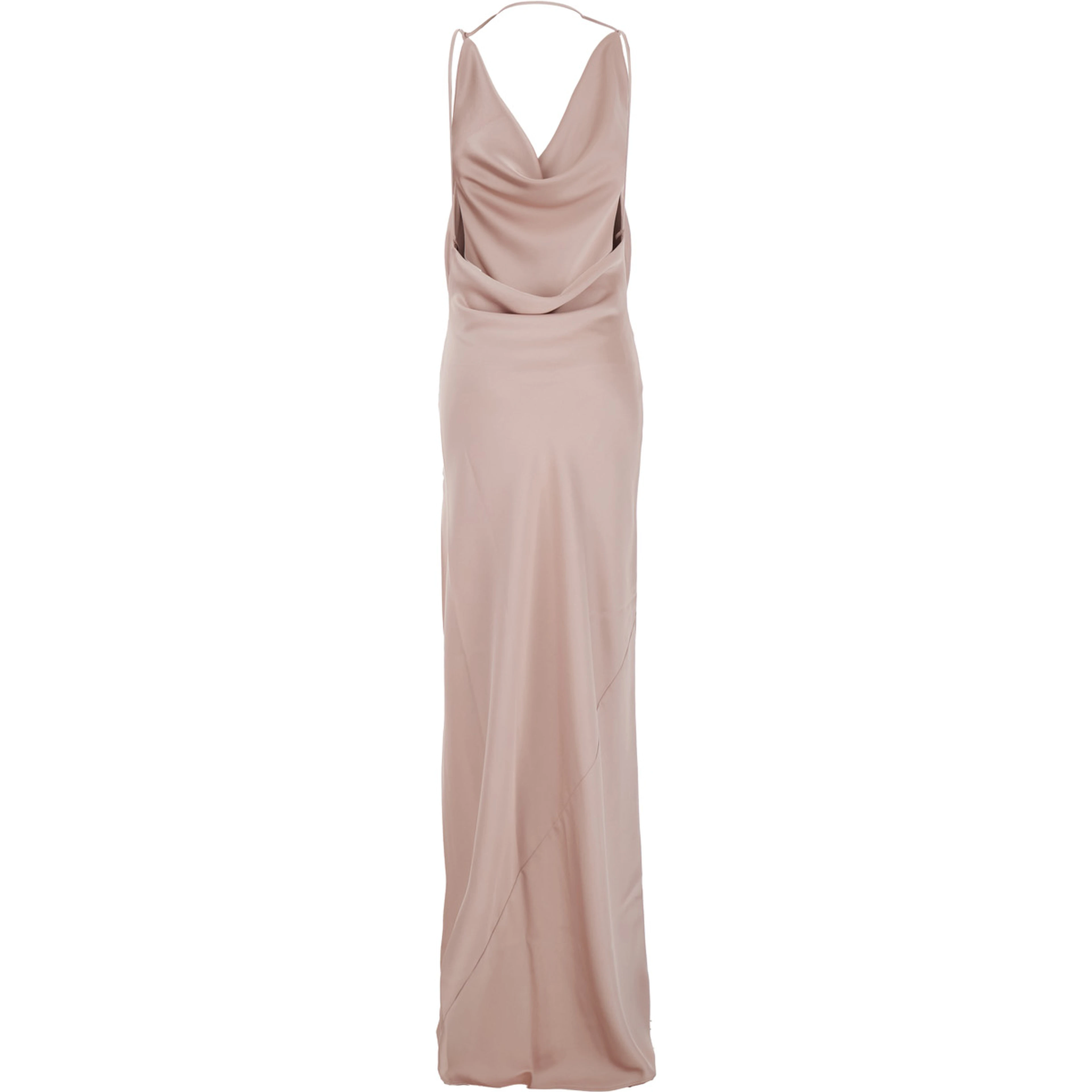 Long Dress Vera with Draped Neckline and Front Vent in Pink Fabric for Women