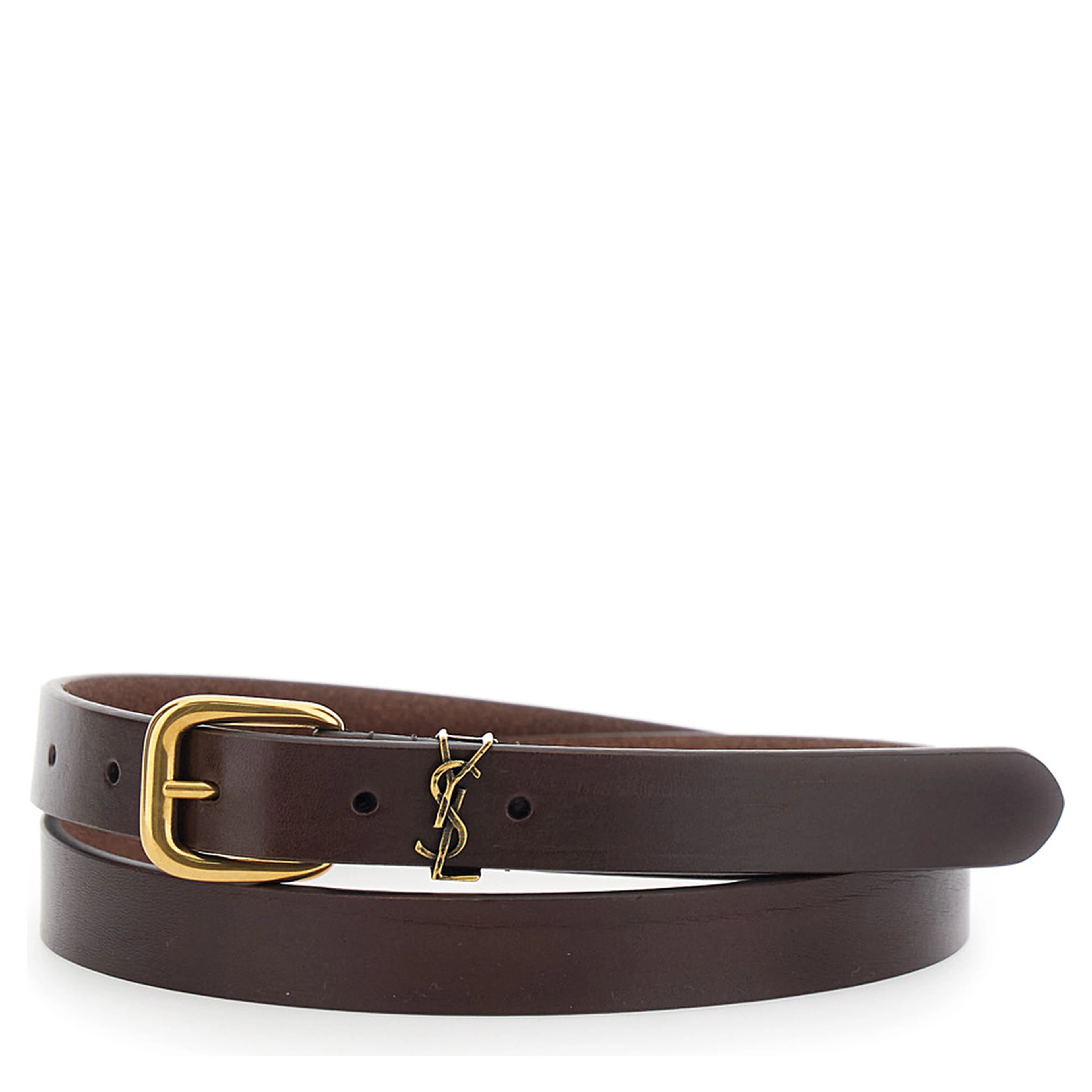 Belt with Cassandre Plate on the Front and Adjustable Buckle Closure in Brown Leather for Men