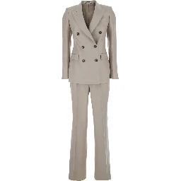beige Double-breasted suit in linen blend for women