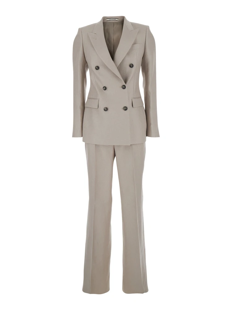 beige Double-breasted suit in linen blend for women