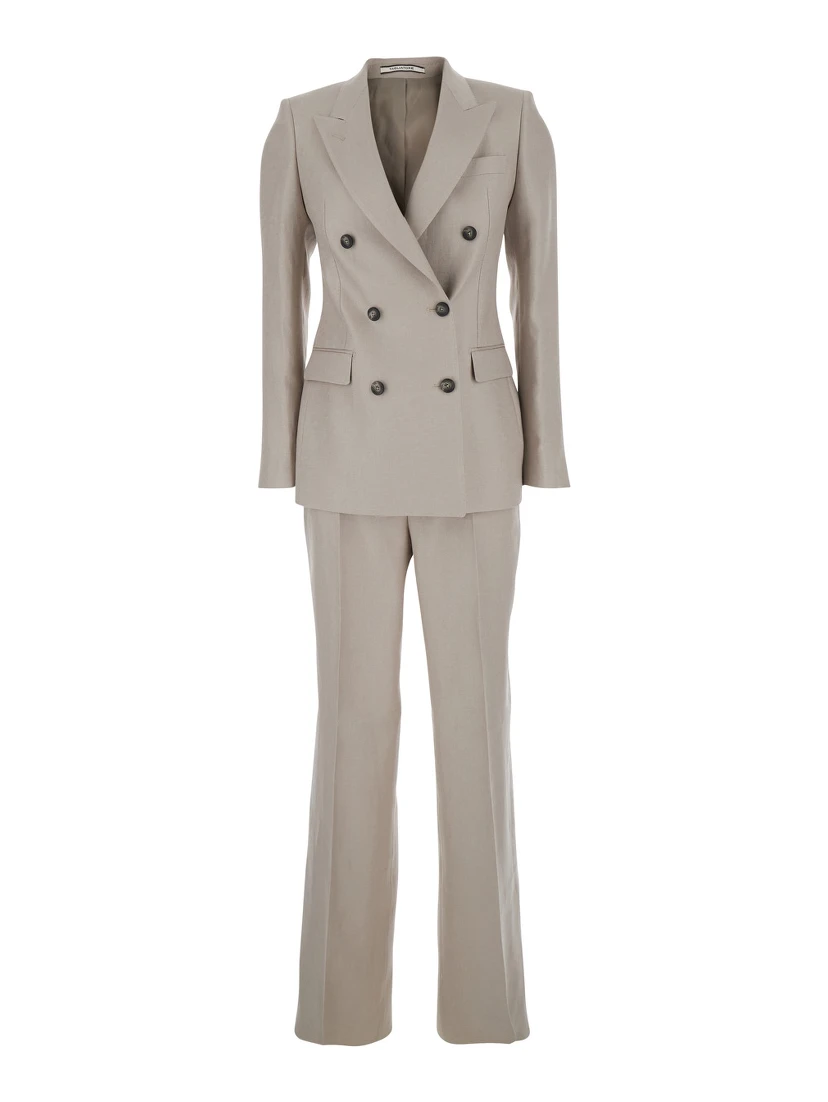 beige Double-breasted suit in linen blend for women