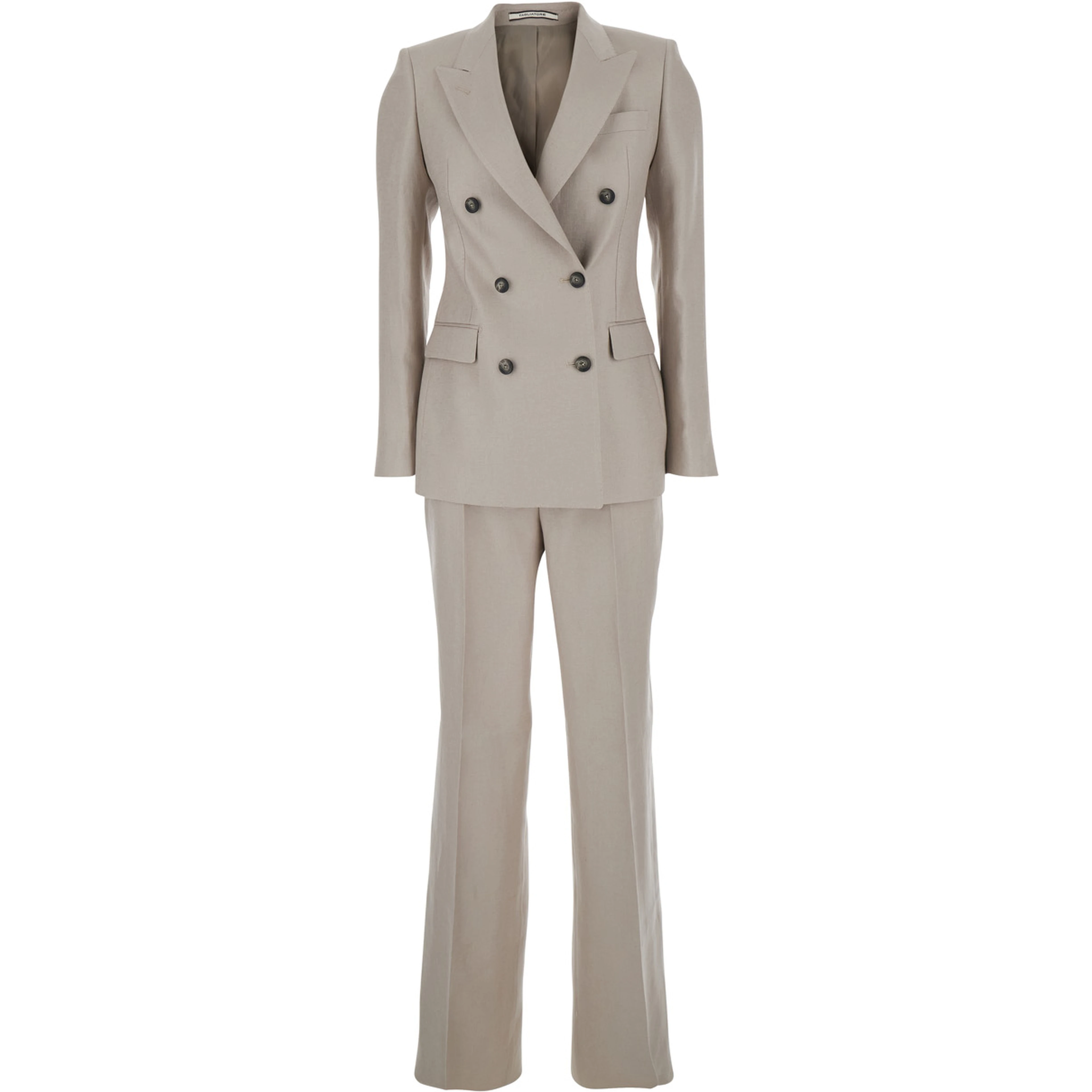 beige Double-breasted suit in linen blend for women
