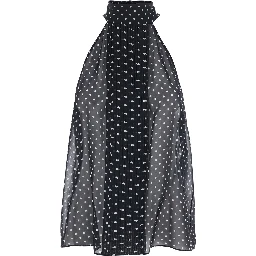 Black Sleeveless Top with Halterneck and All-Over Polka Dot Motif in Silk Woman