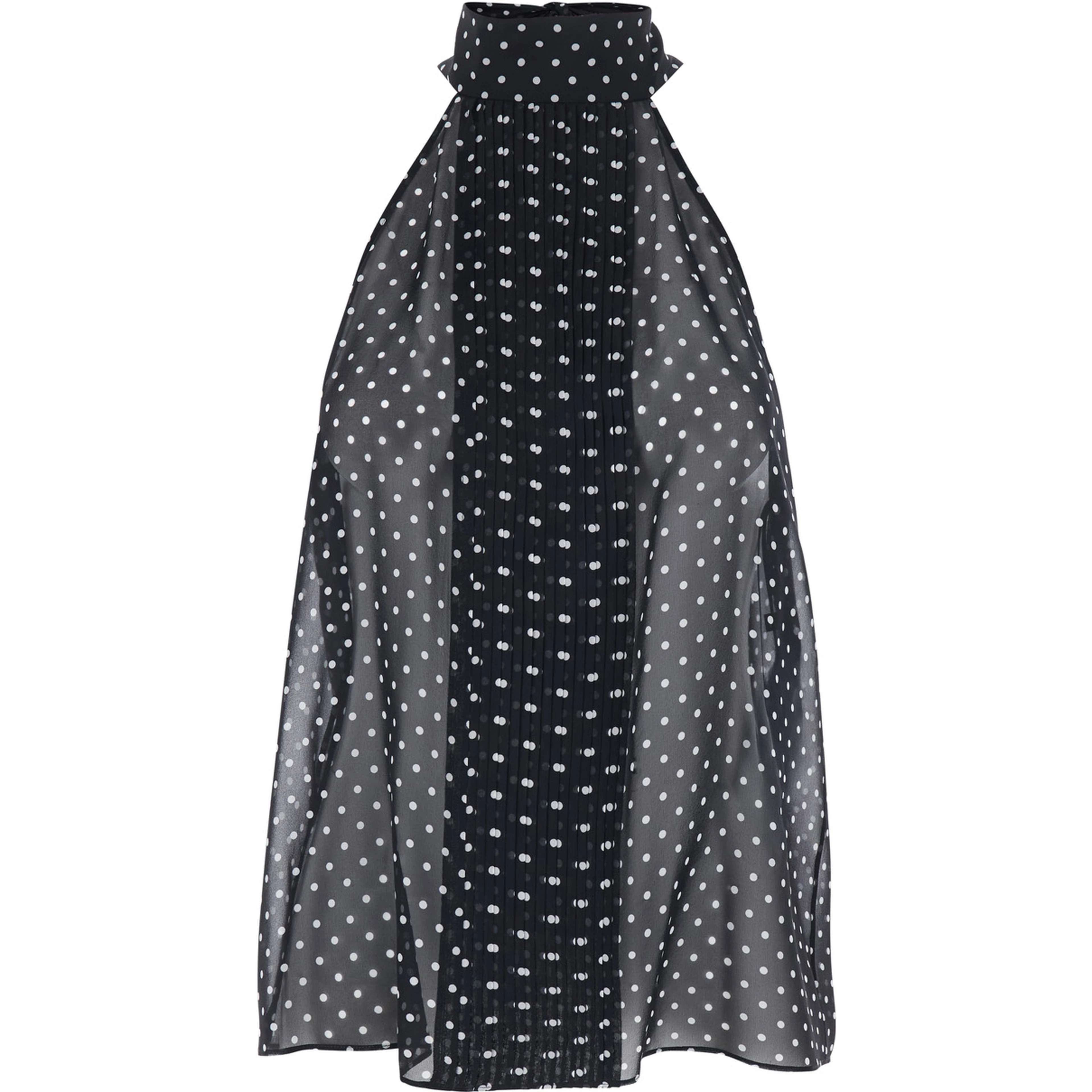 Black Sleeveless Top with Halterneck and All-Over Polka Dot Motif in Silk Woman