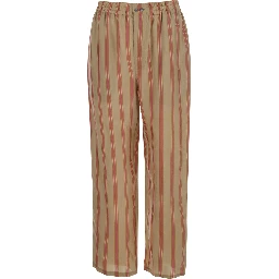 Beige STRIPS Pants with Elastic Waist and Side Pockets for Men