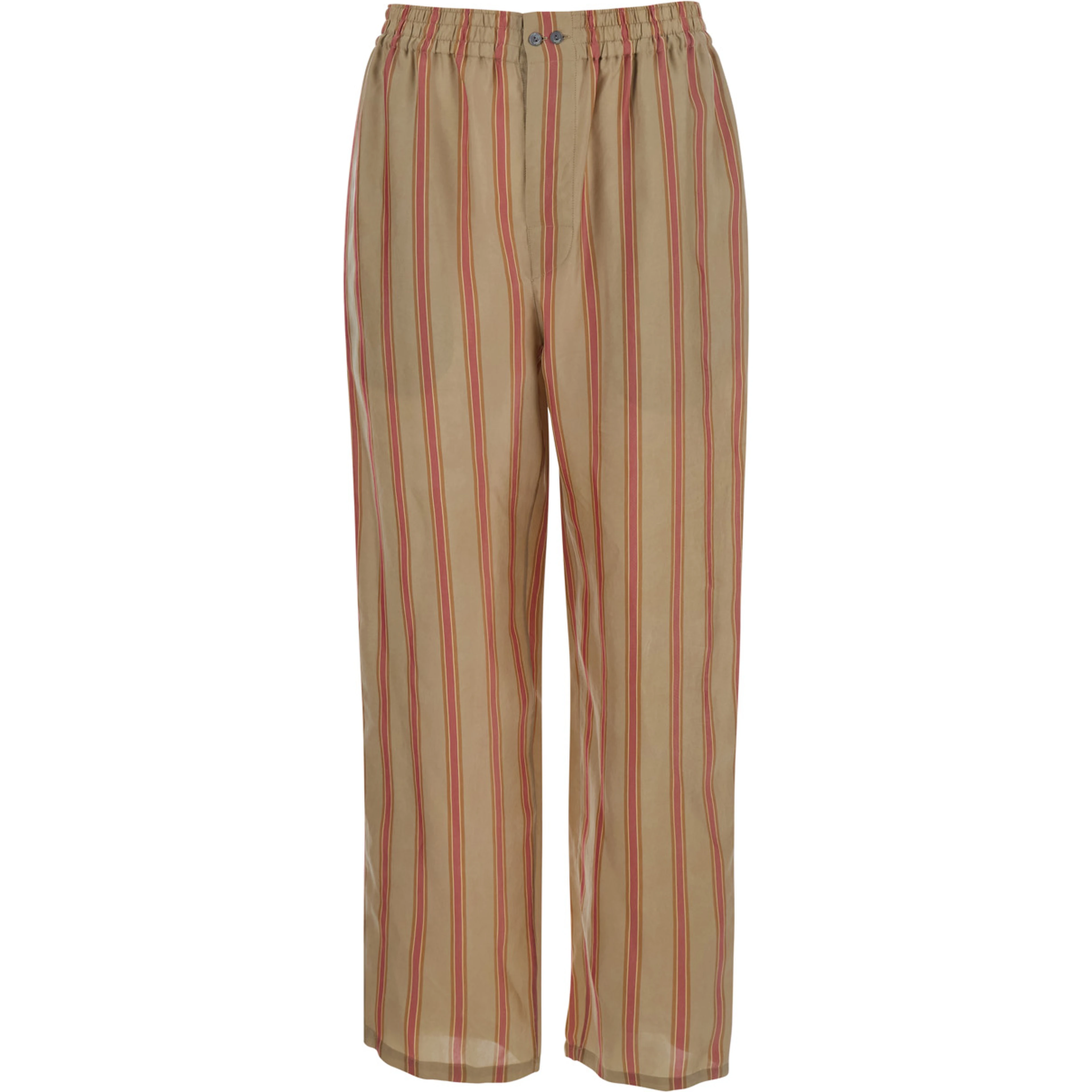 Beige STRIPS Pants with Elastic Waist and Side Pockets for Men