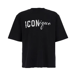 Black T-Shirt with Round Neck and Logo on the Front in Cotton for Men