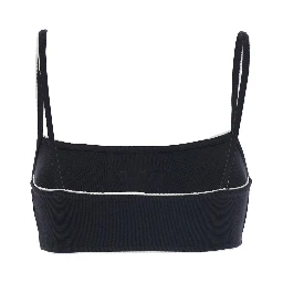 Black Sports Bra with Square Neckline and Logo Patch on the Front in Stretch Cotton for Women
