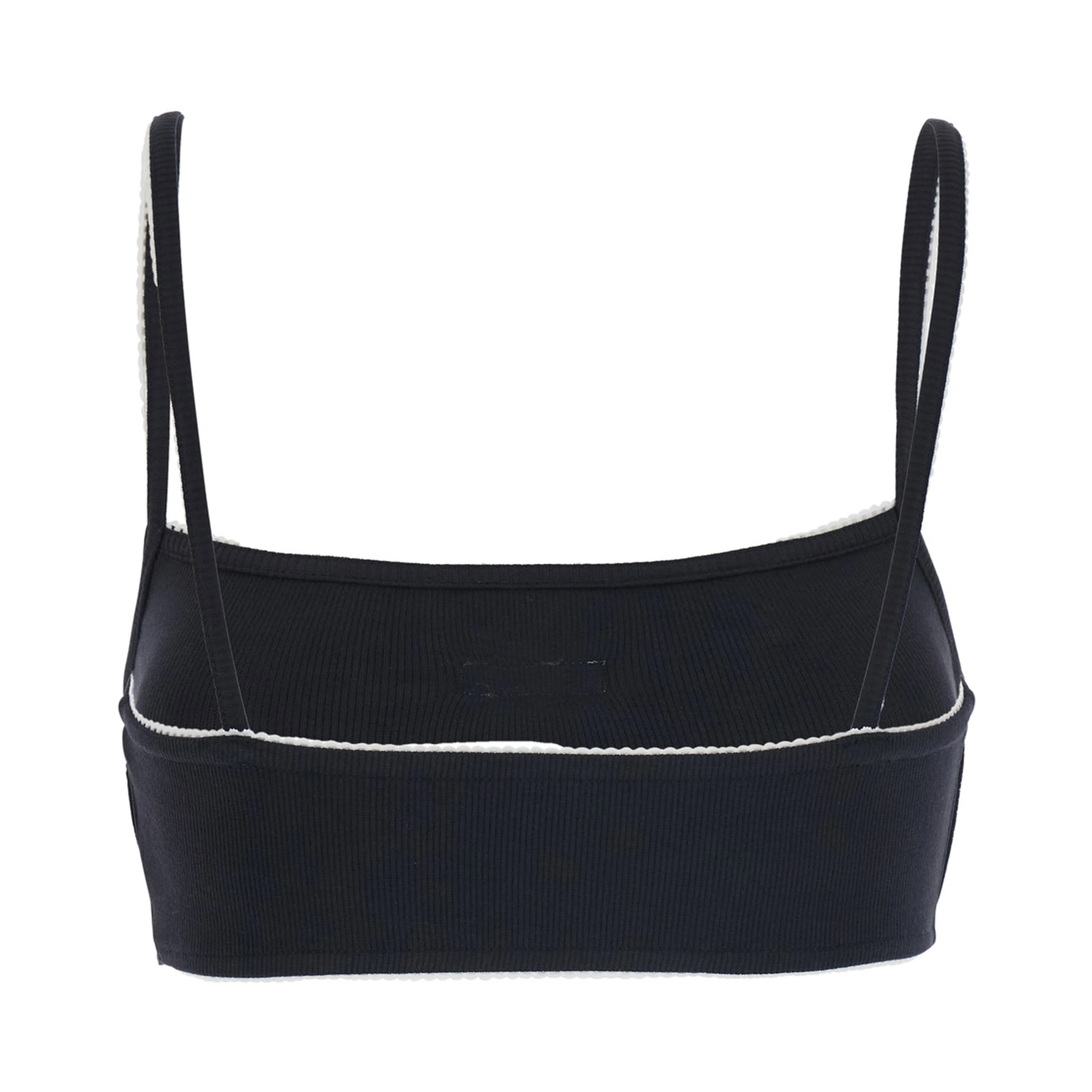 Black Sports Bra with Square Neckline and Logo Patch on the Front in Stretch Cotton for Women