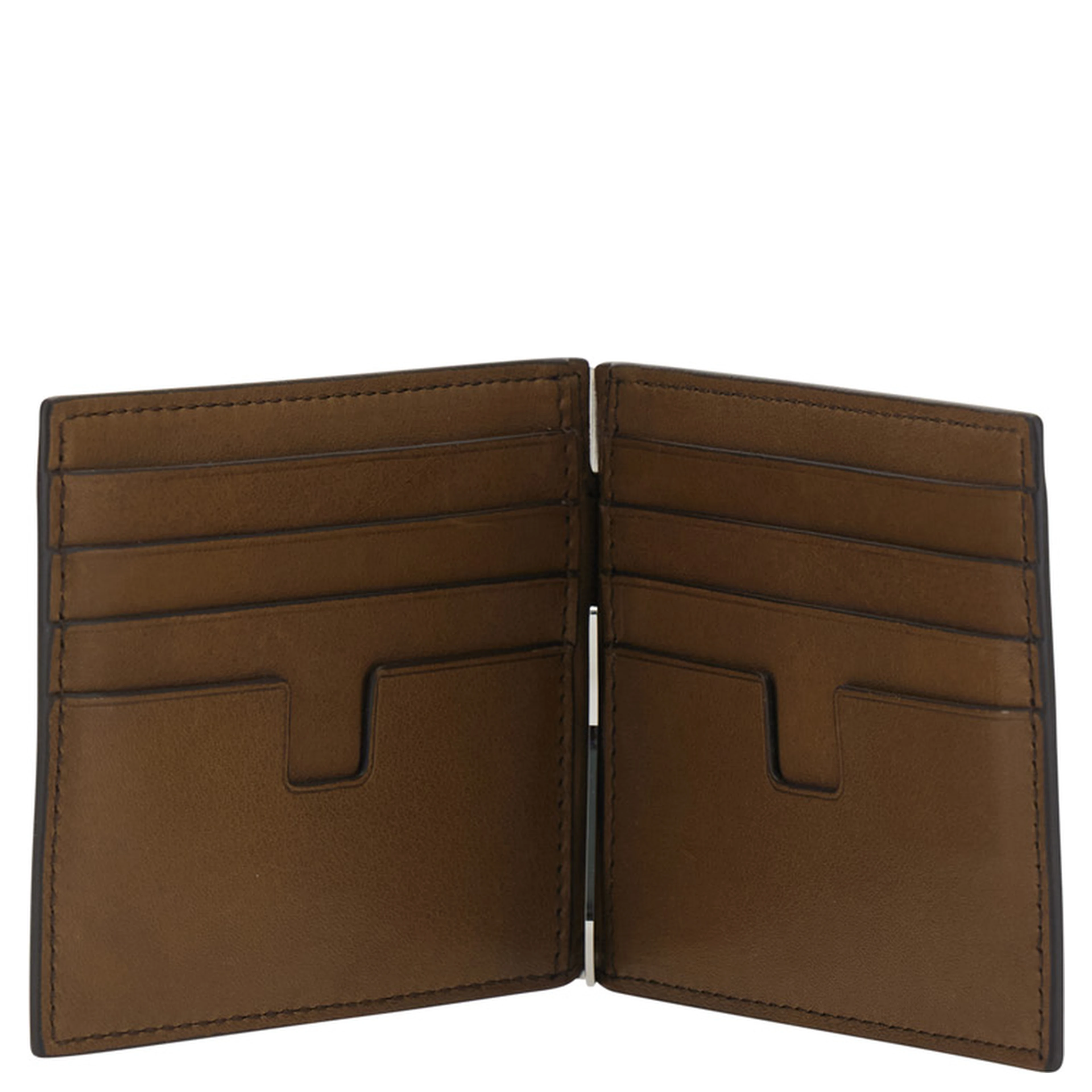 Brown Wallet with Embossed Logo Lettering and Money Clip in Leather for Men