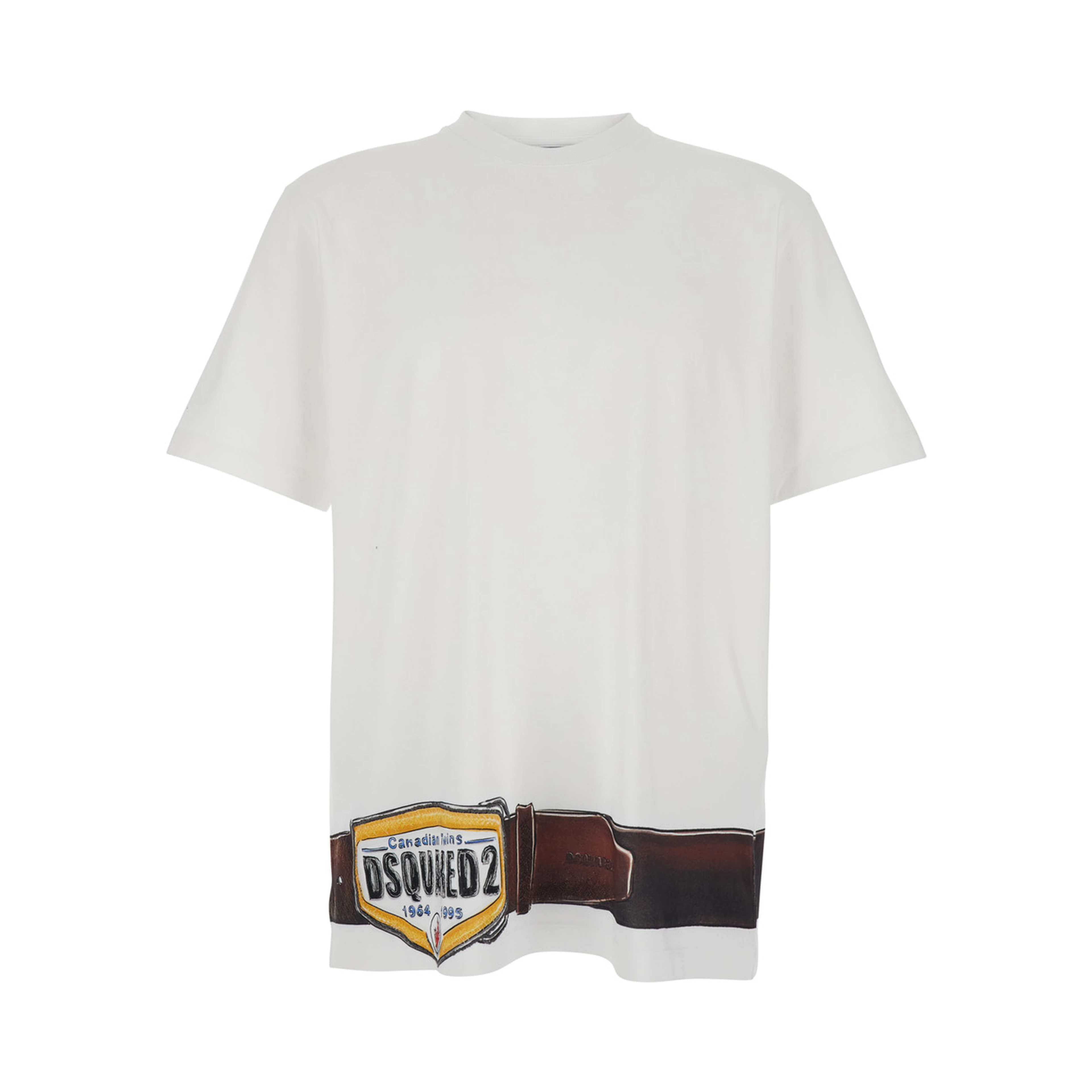 White Crew neck T-shirt with front and back print in Cotton for Men