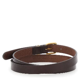 Belt with Cassandre Plate on the Front and Adjustable Buckle Closure in Brown Leather for Men