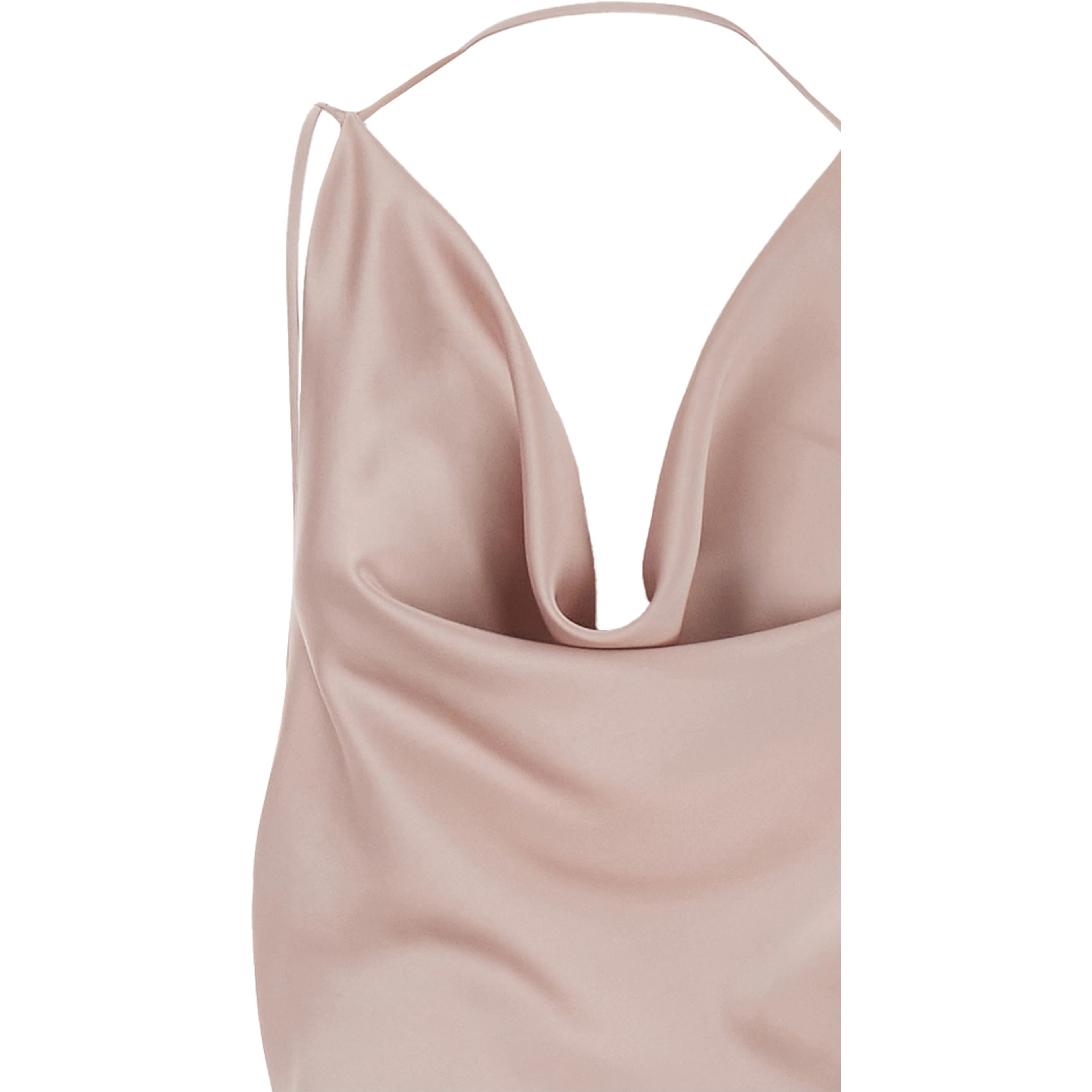 Long Dress Vera with Draped Neckline and Front Vent in Pink Fabric for Women