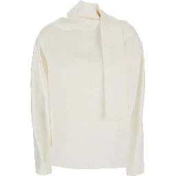 White Blouse with Cowl Neck and Knot at the Back in Silk Blend for Women