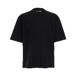 Black T-Shirt with Round Neck and Logo on the Front in Cotton for Men