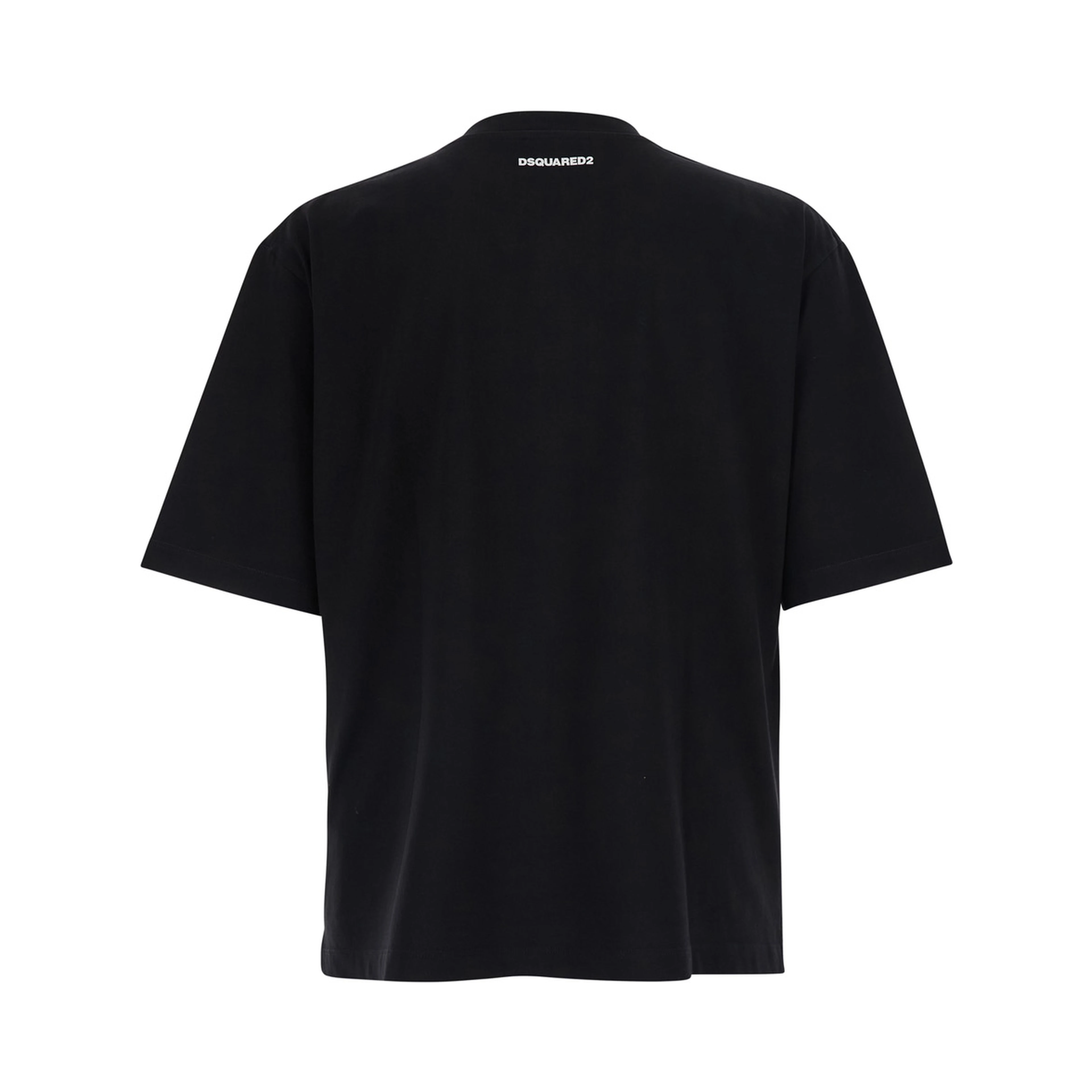 Black T-Shirt with Round Neck and Logo on the Front in Cotton for Men