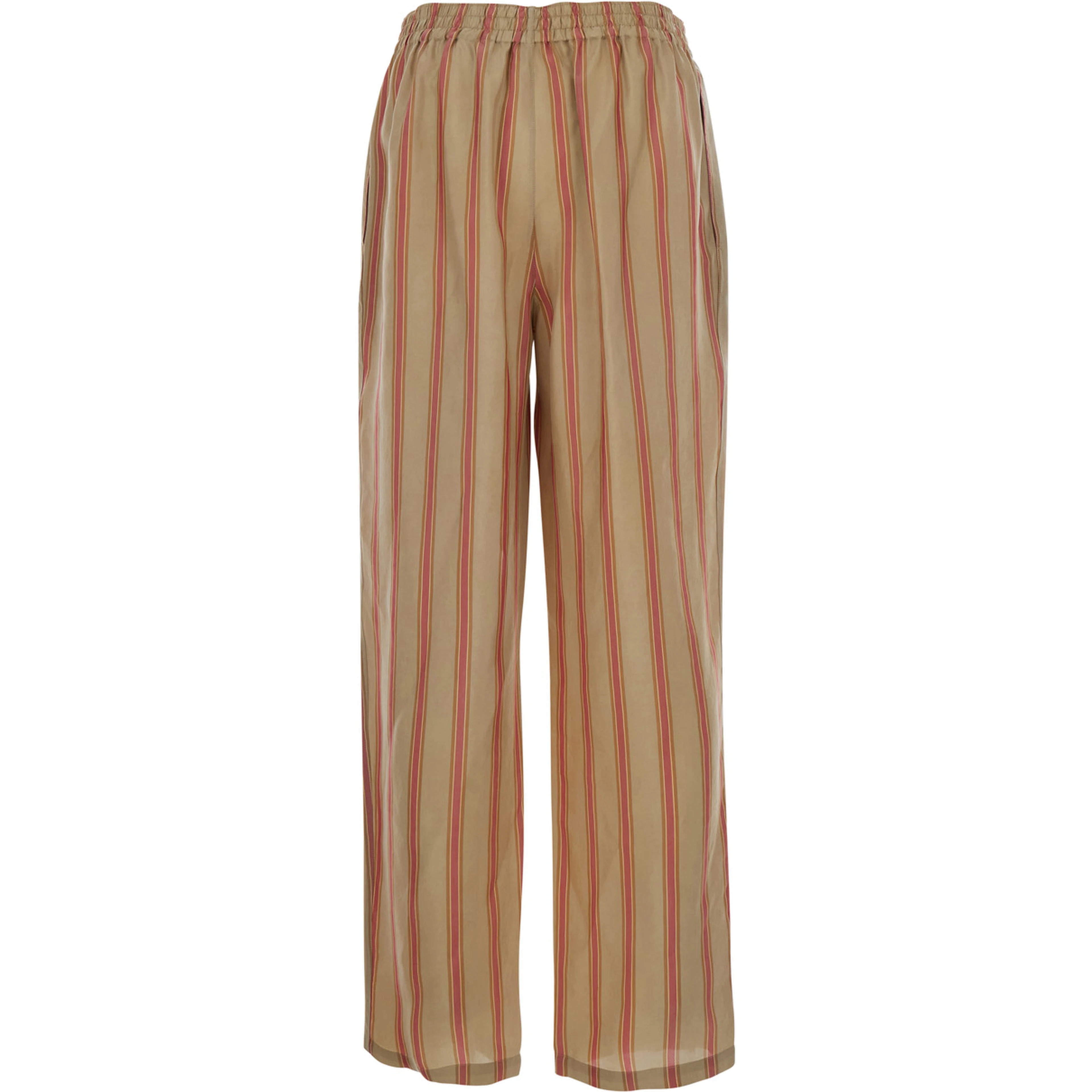 Beige STRIPS Pants with Elastic Waist and Side Pockets for Men