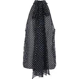 Black Sleeveless Top with Halterneck and All-Over Polka Dot Motif in Silk Woman