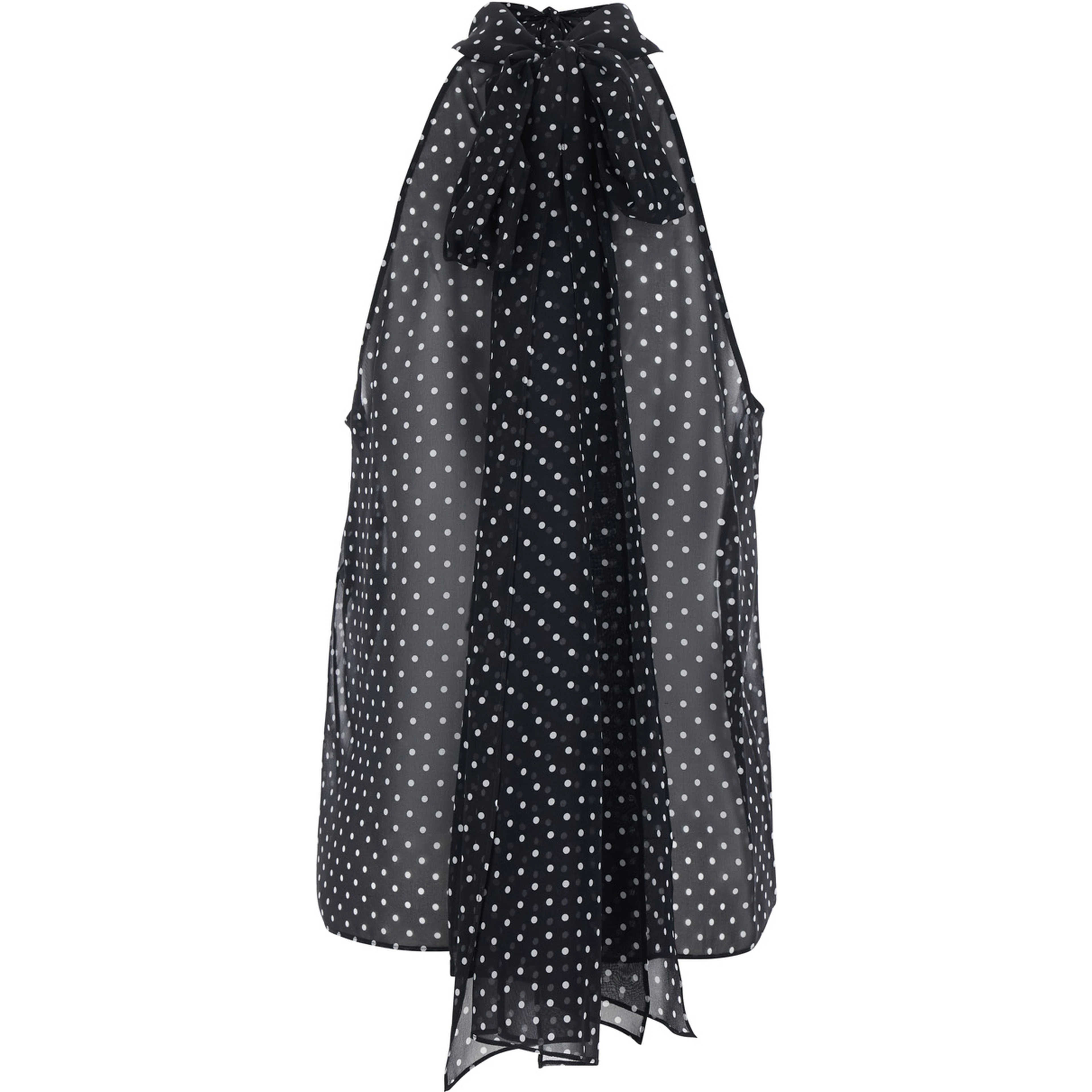 Black Sleeveless Top with Halterneck and All-Over Polka Dot Motif in Silk Woman
