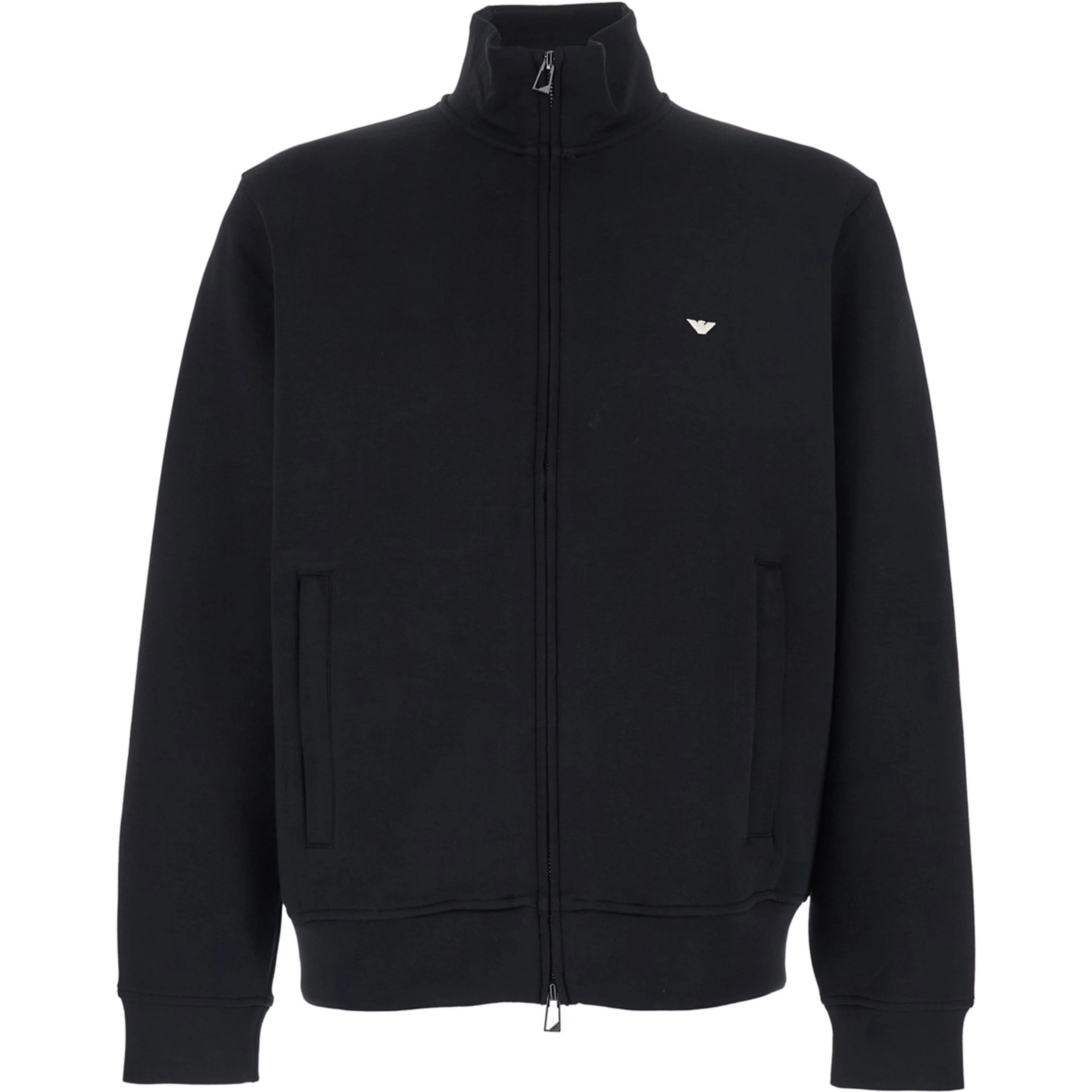 High Neck Sweatshirt with Logo Embroidery on the Front and Zip Closure on the Front in Black Cotton Blend for Men