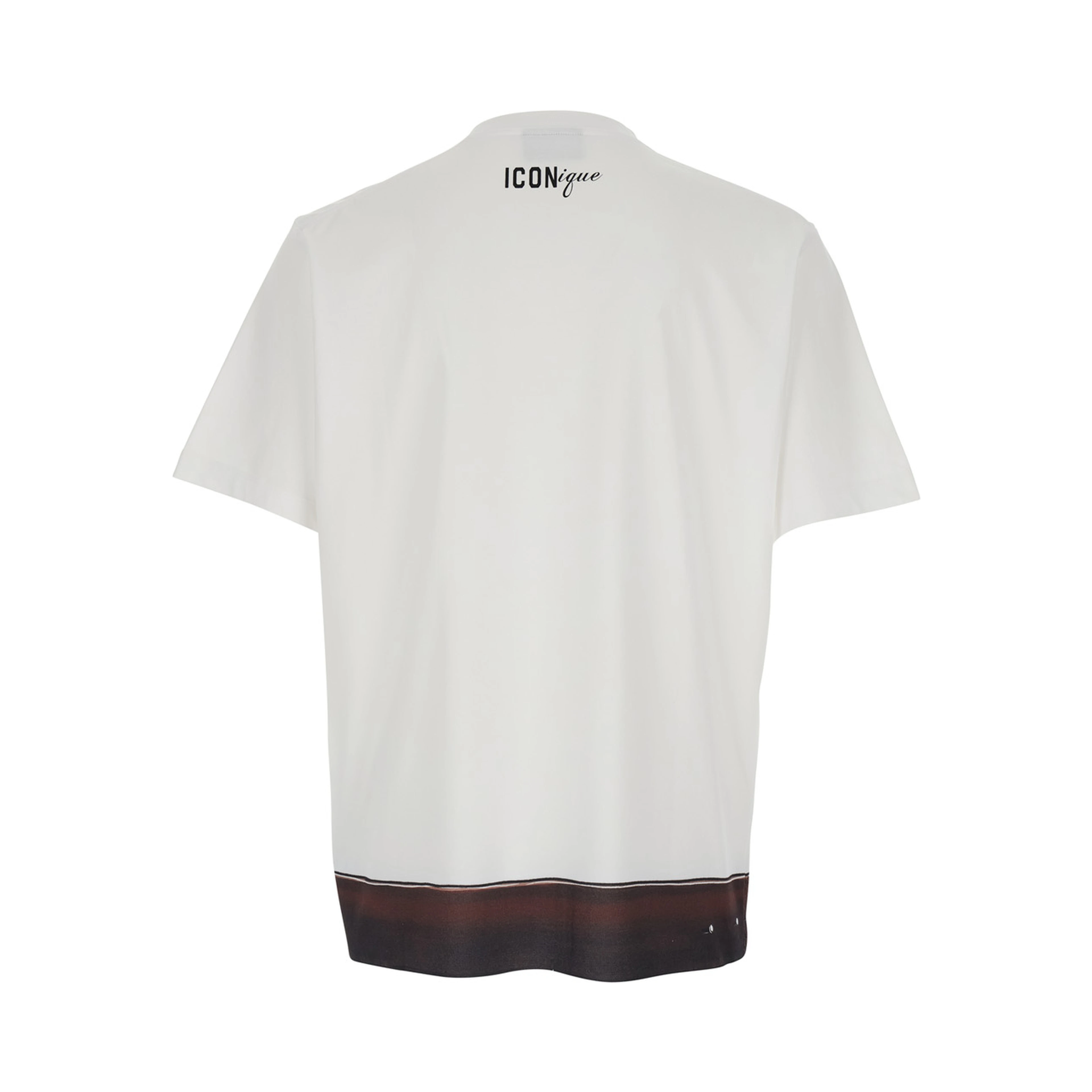 White Crew neck T-shirt with front and back print in Cotton for Men