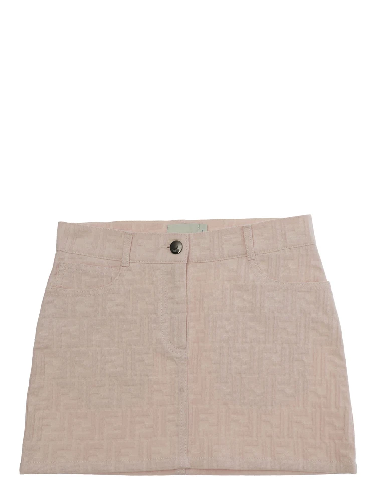 Pink FF Skirt with Belt Loops and Five-Pocket Design in Denim for Women