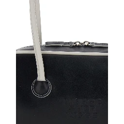 Baguette Black Shoulder Bag with Logo Lettering on the Front in Leather for Women