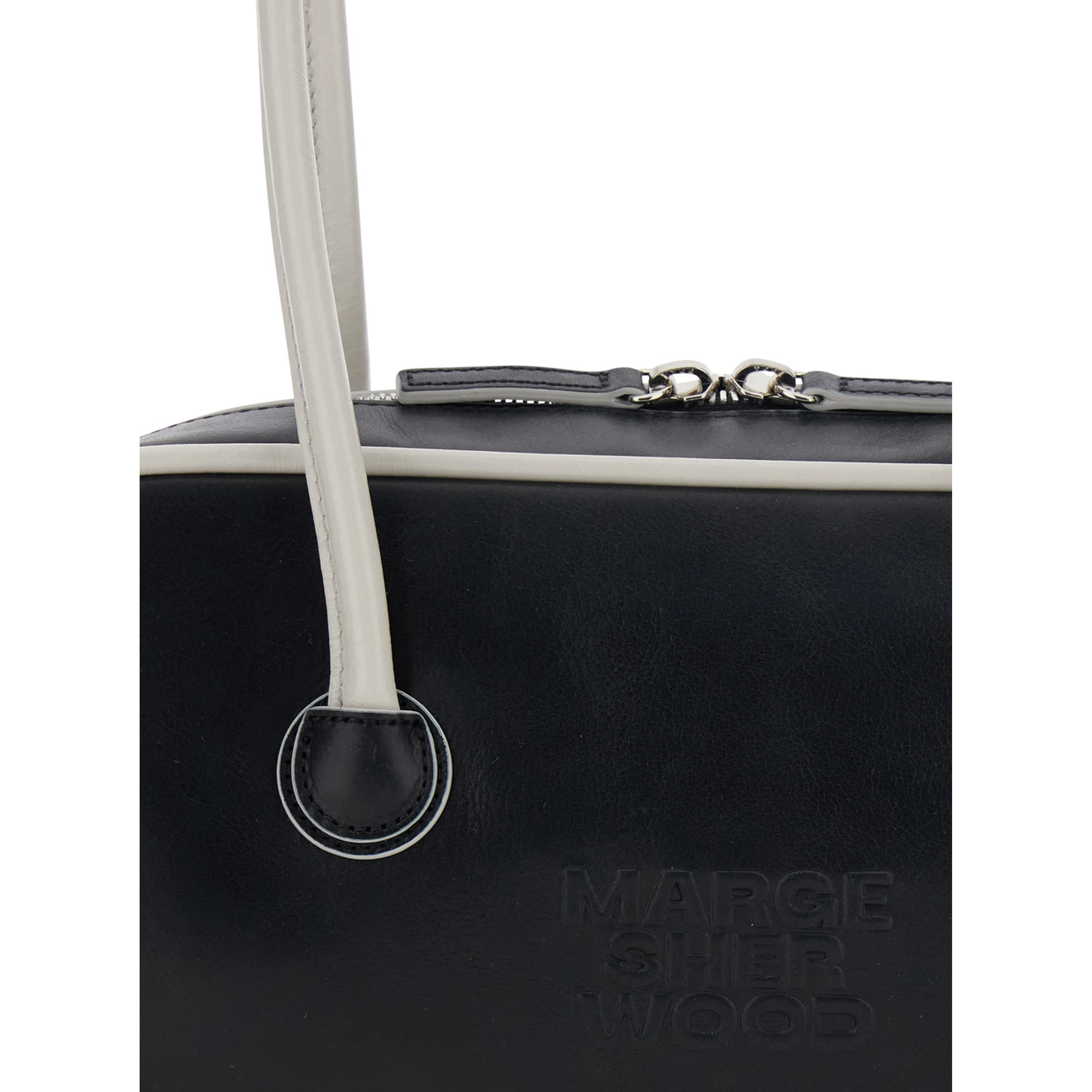 Baguette Black Shoulder Bag with Logo Lettering on the Front in Leather for Women
