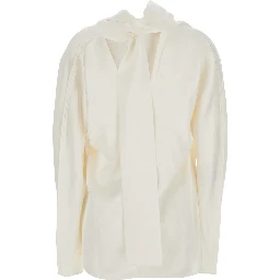 White Blouse with Cowl Neck and Knot at the Back in Silk Blend for Women