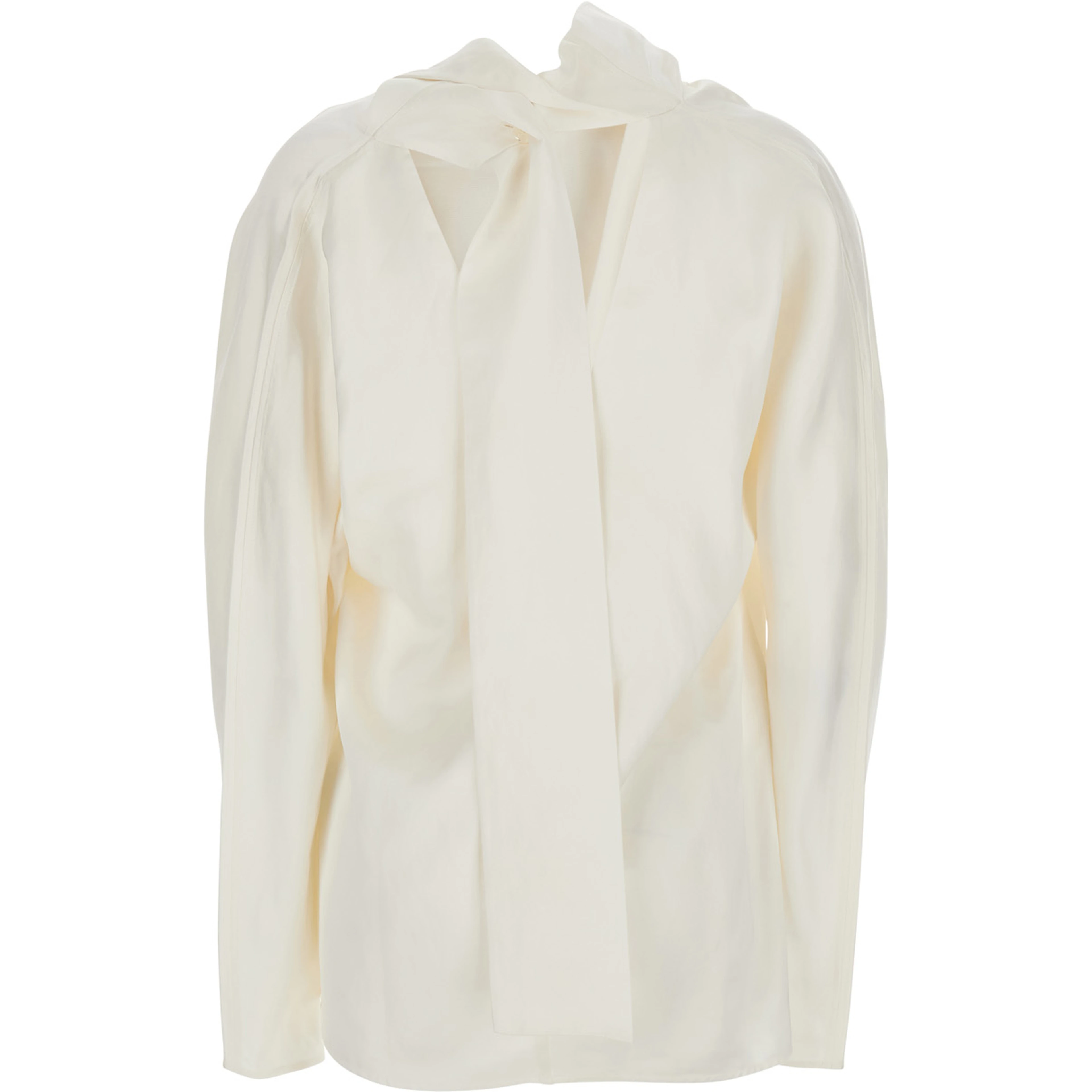 White Blouse with Cowl Neck and Knot at the Back in Silk Blend for Women