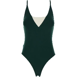 Entrevue Green One-Piece Swimsuit with Contrast Details and Thin Straps in Tech Fabric for Women