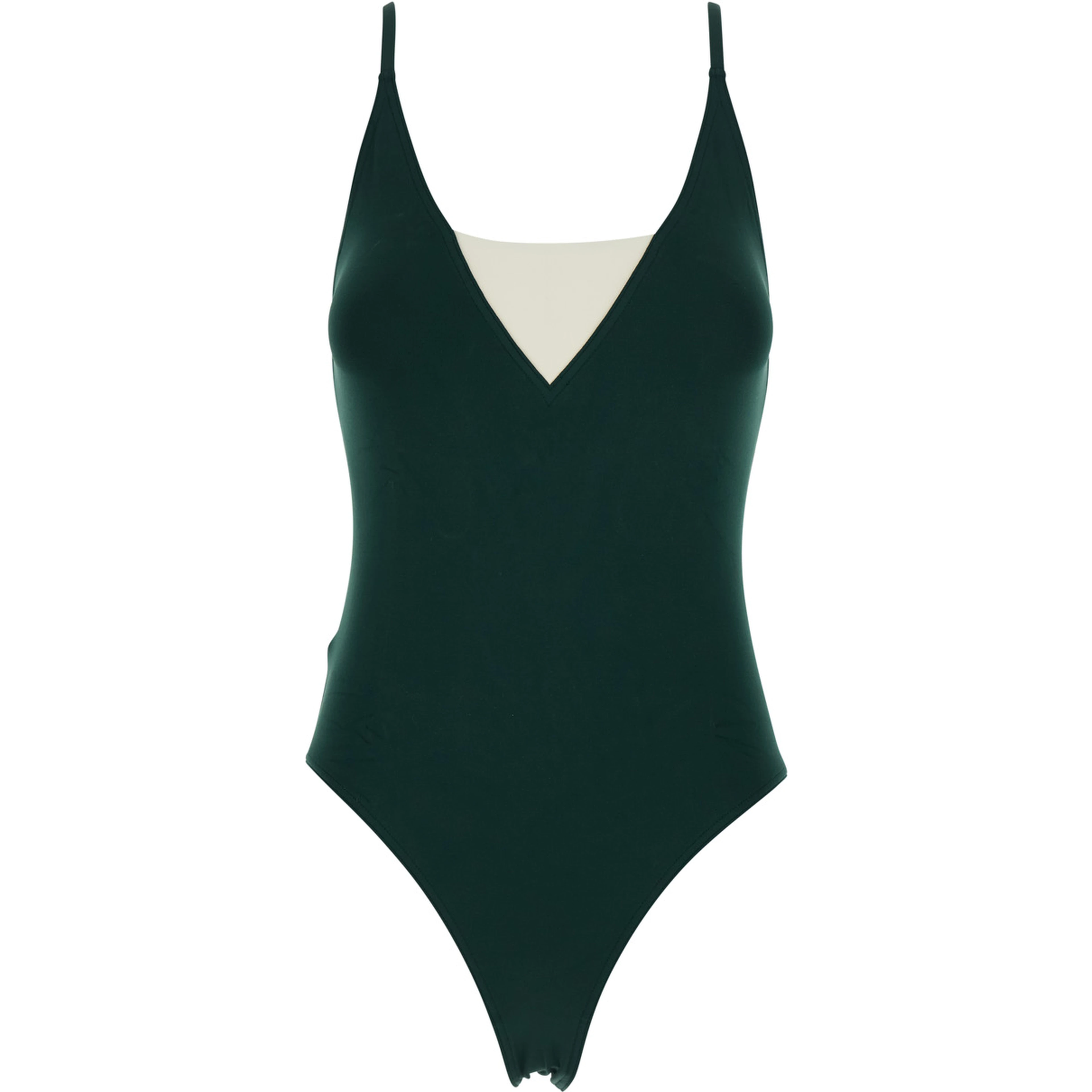 Entrevue Green One-Piece Swimsuit with Contrast Details and Thin Straps in Tech Fabric for Women