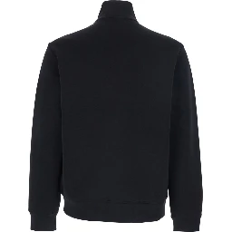 High Neck Sweatshirt with Logo Embroidery on the Front and Zip Closure on the Front in Black Cotton Blend for Men