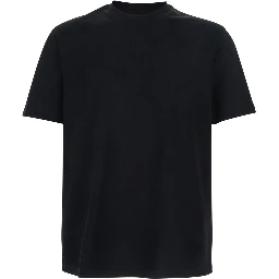 Black T-Shirt with Elasticized Crew Neck and Tone-on-Tone Jacquard Logo for Men